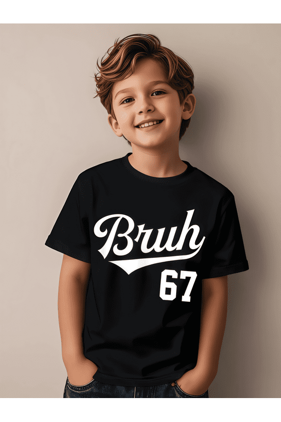 Boys' Digital Meme T-Shirt - 67 Gesture Symbol - Casual Street Style Short-Sleeved Round-Neck T-Shirt - Fun Outfits For Children, Suitable For Children To Wear Casually In Summer, Machine Washable.