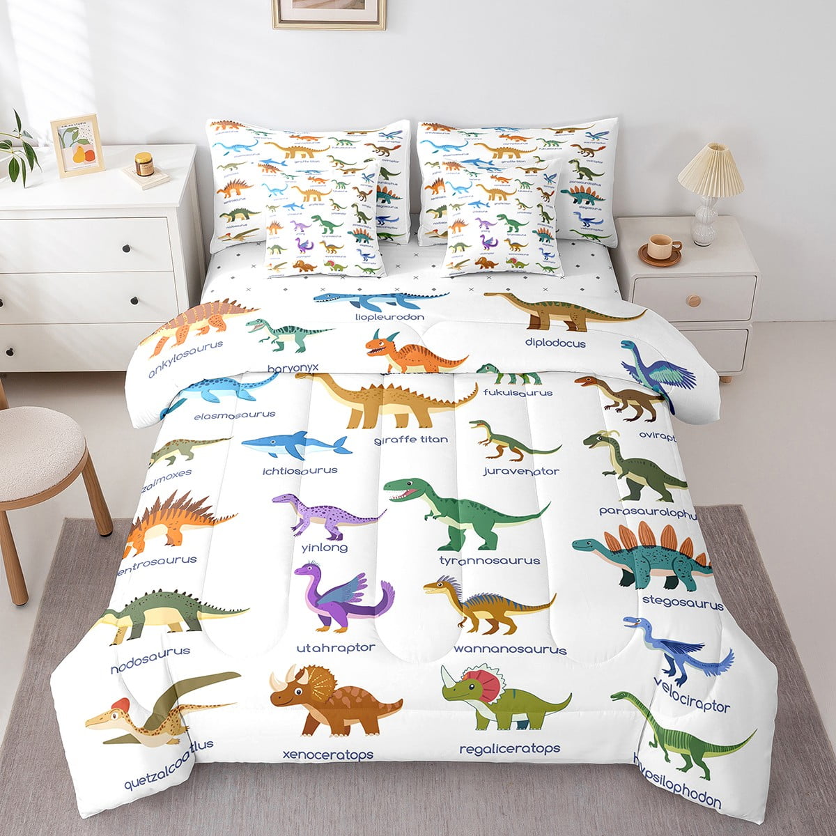 Dino Comforter Set Full Size,Dinosaur Bedding Set Teens,Cartoon Animal