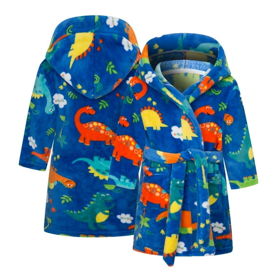 2-12Y Little Boys Girls Hooded Bathrobe Toddler Cartoon Robe Sleepwear