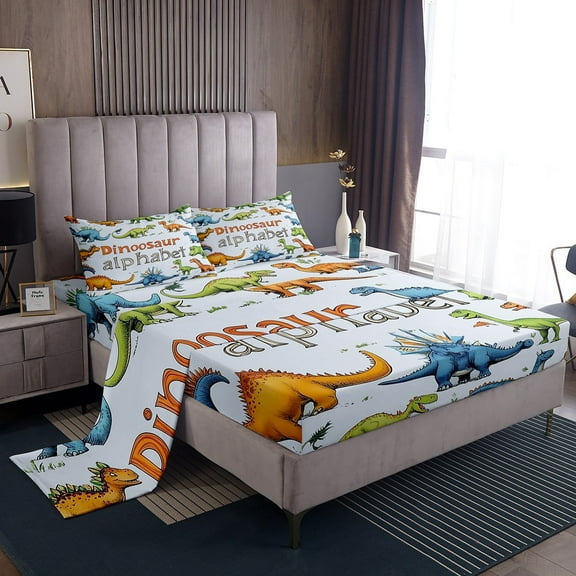 Dinosaur Bed Sheets Full Size Dinosaur Print Sheets Cartoon Animal Dino Sheet Set Cute Dinosaur Fitted Sheet Cool Dinosaur Decor Flat Sheet Dor Teens