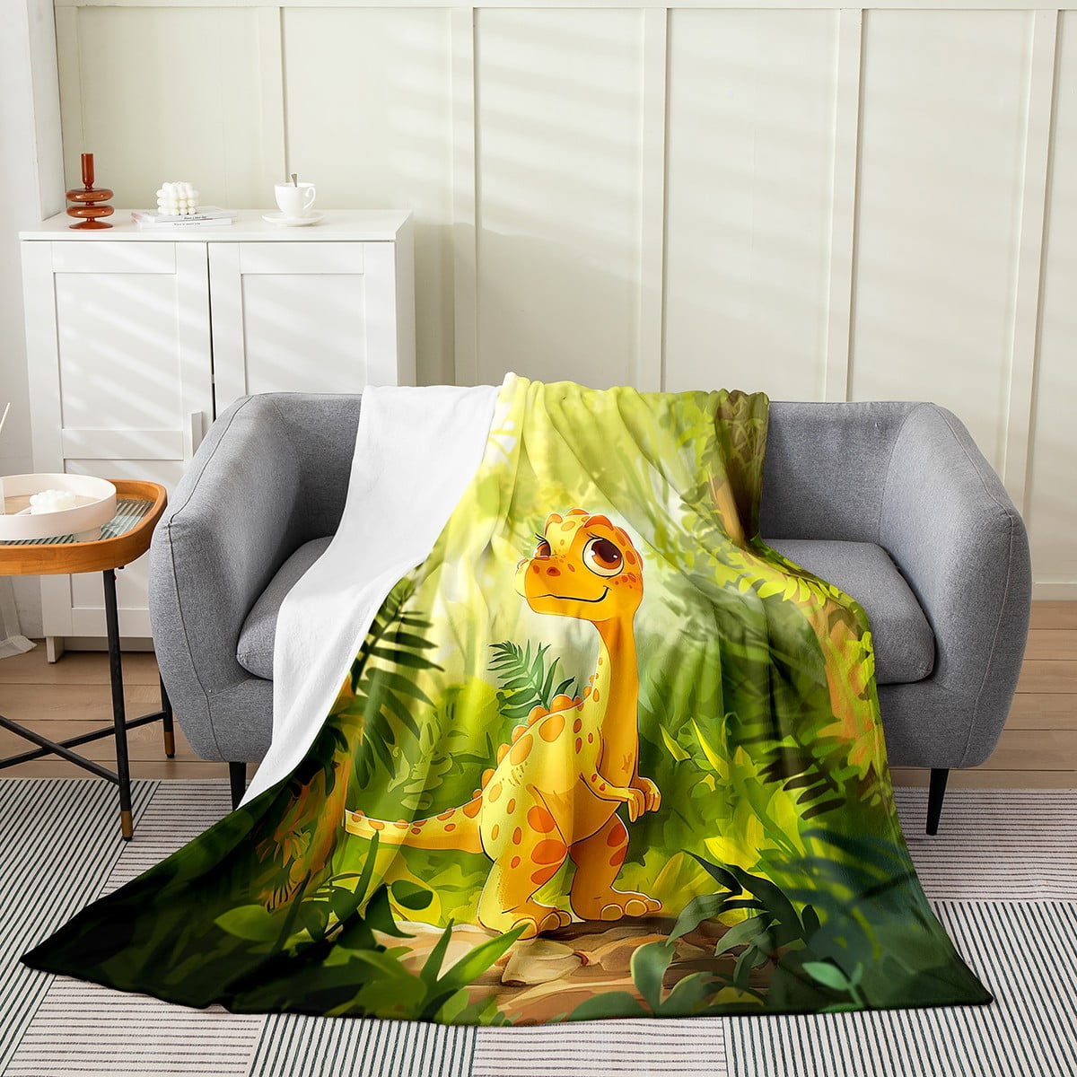Boys Dinosaur Blanket For Kids Teens,Yellow Cute Dinosaur Throw Blanket