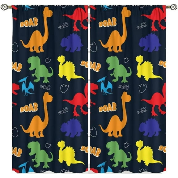 Boys Dinosaur Curtains Cartoon Dino for Kids Funny Animals Child Kids Cute Safari Wildlife Art Printed Living Room Bedroom Window Drapes Fabric 52Wx63H Inch Blackout