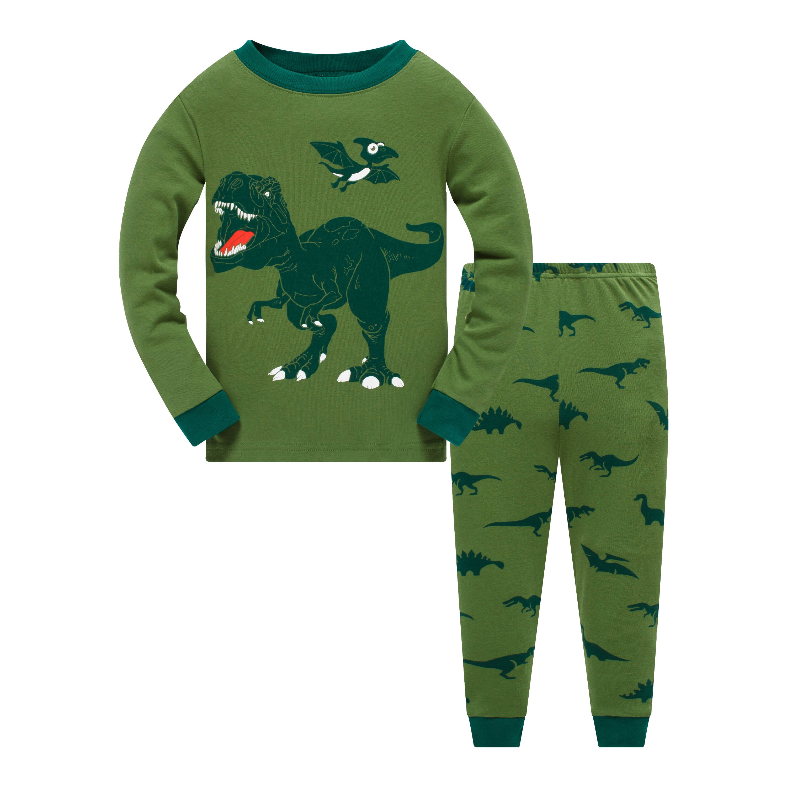 Boys Dinosaur Pajamas Set 100% Cotton T-Rex Pjs Toddler Long Sleeve ...