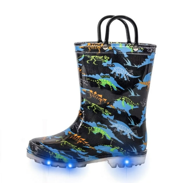 Funcoo Plus Boys Dinosaur Light Up Rain Boots, Toddler Kids Waterproof