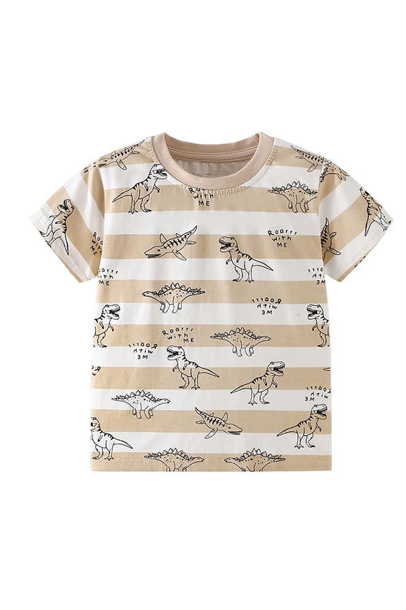 Boys Dinosaur T-Shirt Short Sleeve Crew Neck Soft Stretch Tee Khaki for Kids Kids 3-10 Years,Size 5 T