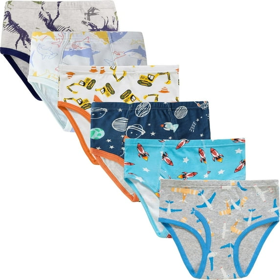 Boys Dinosaur Underwear Little Kids Excavator Briefs Childrens Cotton Breathable Shark Panties Toddler Comfort 6 Pack Underpants Size 4T