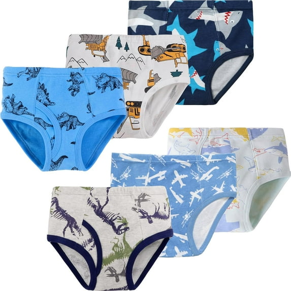Boys Dinosaur Underwear Little Kids Excavator Briefs Childrens Cotton Breathable Shark Panties Toddler Comfort 6 Pack Undies Size 6