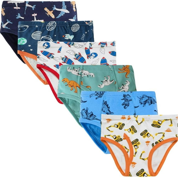 Boys Dinosaur Underwear Little Kids Rocket Briefs Childrens Cotton Breathable Excavator Panties Toddler Comfort 6 Pack Underpants Size 8