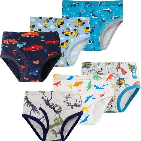 Boys Dinosaur Underwear Little Kids Shark Briefs Childrens Cotton Breathable Car Panties Toddler Comfort 6 Pack Undies Size 2T