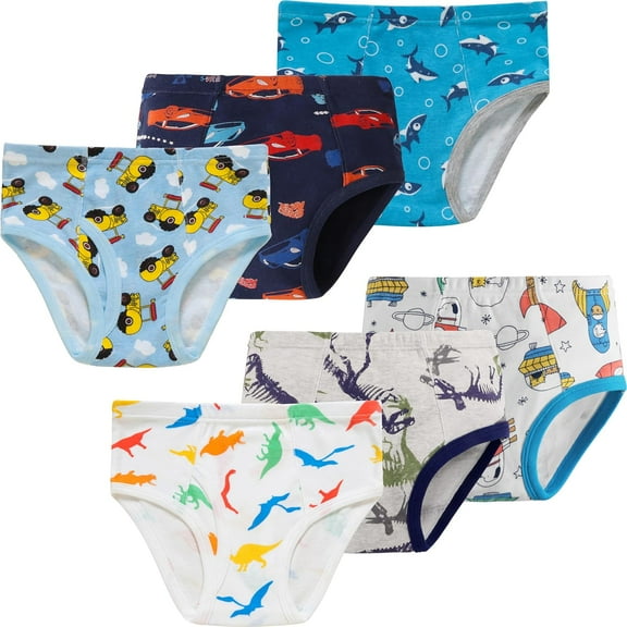 Boys Dinosaur Underwear Little Kids Shark Briefs Childrens Cotton Breathable Car Panties Toddler Comfort 6 Pack Undies Size 5