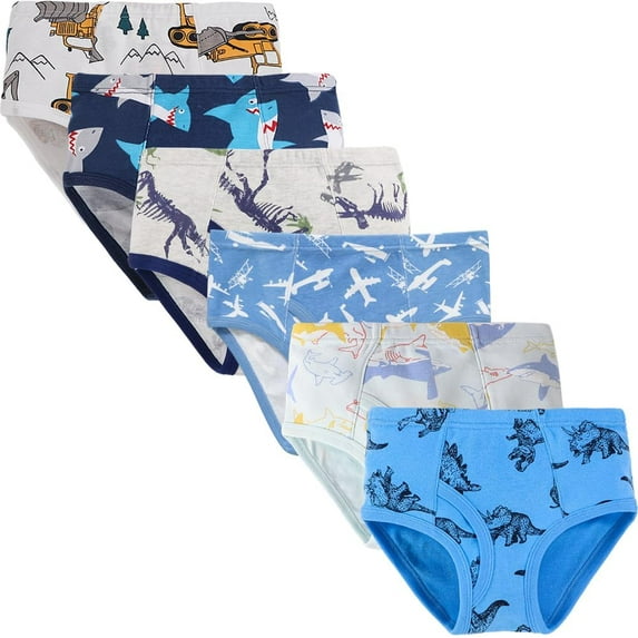 Boys Dinosaur Underwear Little Kids Shark Briefs Childrens Cotton Breathable Excavator Panties Toddler Comfort 6 Pack Underpants Size 4T