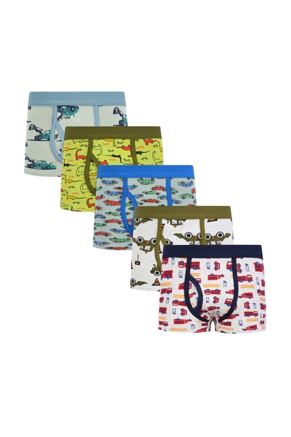 Boys Dinosaur Underwear - Pack of 5 Soft Cartoon Car Excavator Colorful Boxers Shorts Briefs Toddler Kids Underpants 2-12Y White, 10-12 Years