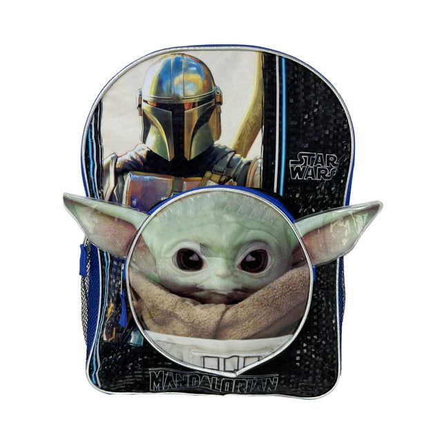 Boys Disney Star Wars 16" Backpack Mandalorian Grogu Baby Yoda Shaped Pocket
