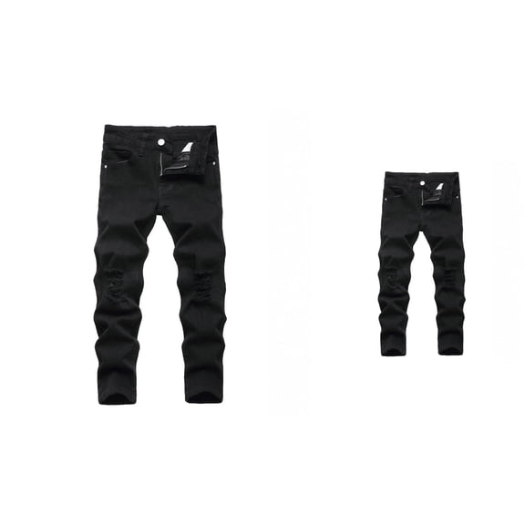 Boys Distressed Denim Jeans, Skinny Fit Ripped Destroyed Stretch Trousers, Comfortable Long Pants for Kids, High Street Fashion, Spring Autumn