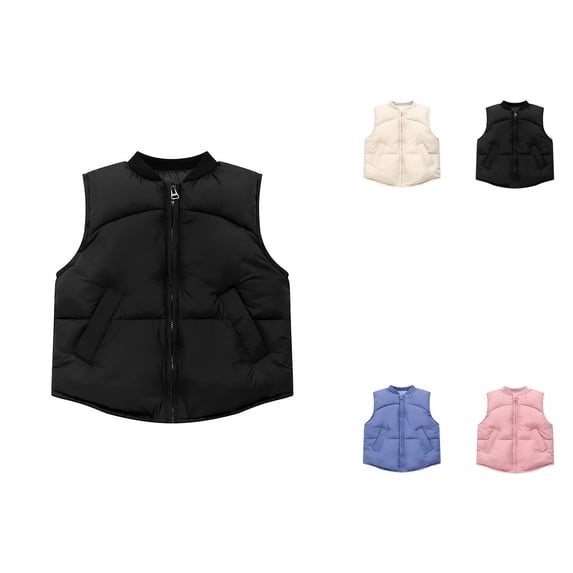 Boys' Down Puffer Vest, Sleeveless Quilted Jacket with Stand-Up Collar, Warm Winter Zip-Up Waistcoat Outerwear for Kids 4-12 Years