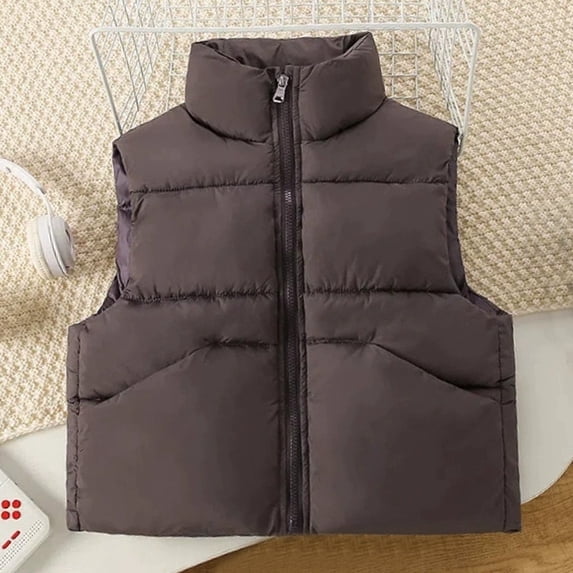 Boys Down Vest Winter Warm Padded Quilted Sleeveless Jacket With Stand Collar For Children Outdoor Activities