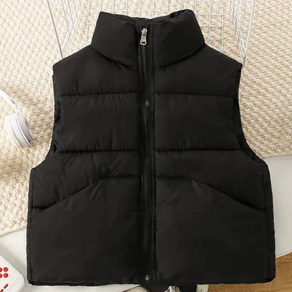 Boys Down Vest Winter Warm Padded Quilted Sleeveless Jacket With Stand Collar For Children Outdoor Activities