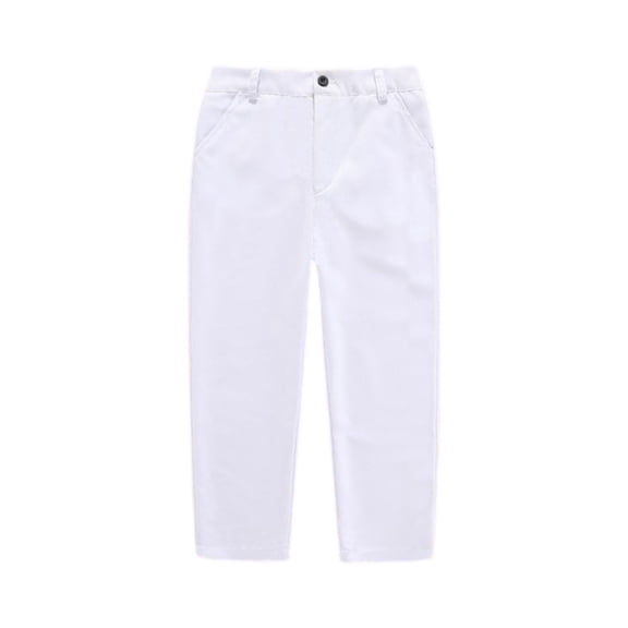 Boys Dress Pants Adjustable Waist Flat Front Pant Wedding School Uniforms Pants,Boys' Elastic Waist Pants - Performance Dress Slacks,White - 110