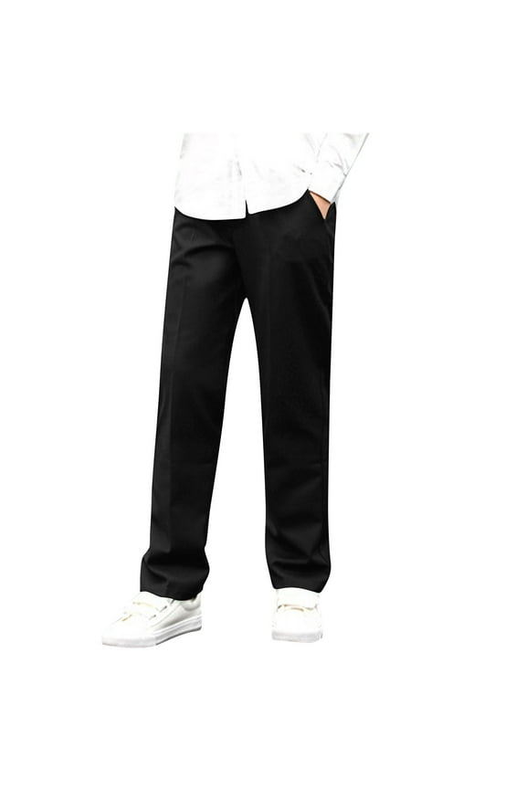 Boys Dress Pants Adjustable Waist Straight Leg Trousers Slim Fit Flat Front School Uniform Pants 3Y-16Y