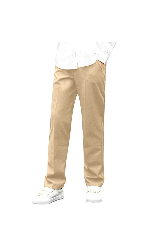 Boys Dress Pants Adjustable Waist Straight Leg Trousers Slim Fit Flat Front School Uniform Pants 3Y-16Y