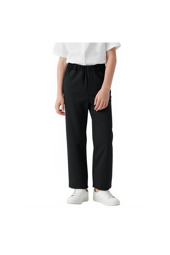 Boys Dress Pants Elastic Waist Straight Leg Formal Dressy Casual Pants Winter School Uniforms with Pockets, Black 17-18 Years