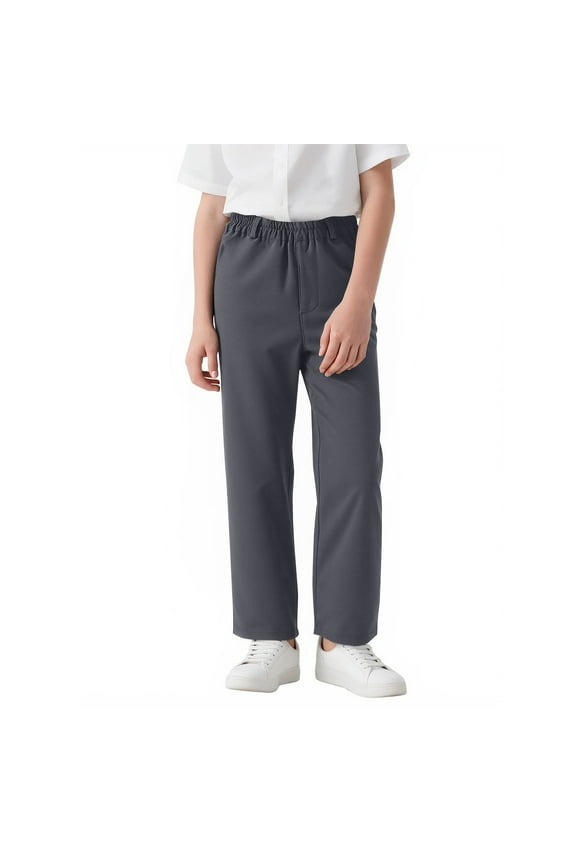 Boys Dress Pants Elastic Waist Straight Leg Formal Dressy Casual Pants Winter School Uniforms with Pockets, Gray 17-18 Years