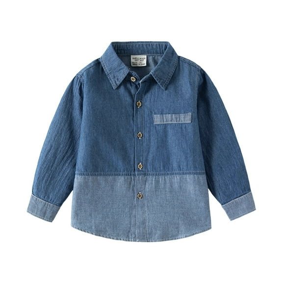 Boys Dress Shirt Boy Denim Shirts Casual Shirt Coat Kids Comfortable Loose Fit Boys' Tops, Tees & Shirts Blue 18 Months-24 Months