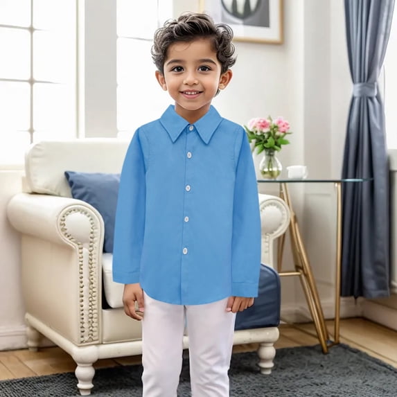 Boys Dress Shirt Kids Sky Blue Polo Shirts for Boys Boys Button Down Shirt Boys Formal Shirt 7-8 Years