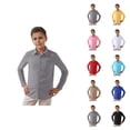 thumbnail image 1 of Boys Dress Shirt Spring Fall Long Sleeve Button Down Lapel Collared Basic Plain Shirt with Chest Pocket, 1 of 5
