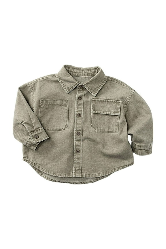 Boys Dress Shirt Toddler Khaki Long Sleeve Shirt Dress Shirt Button Up Shirt Graduation 1-2 Years