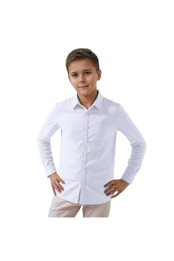 Boys Dress Shirts Kids White Long Sleeve Shirts for Boys Boys Button Down Shirt Kids Uniform Shirts 4-5 Years