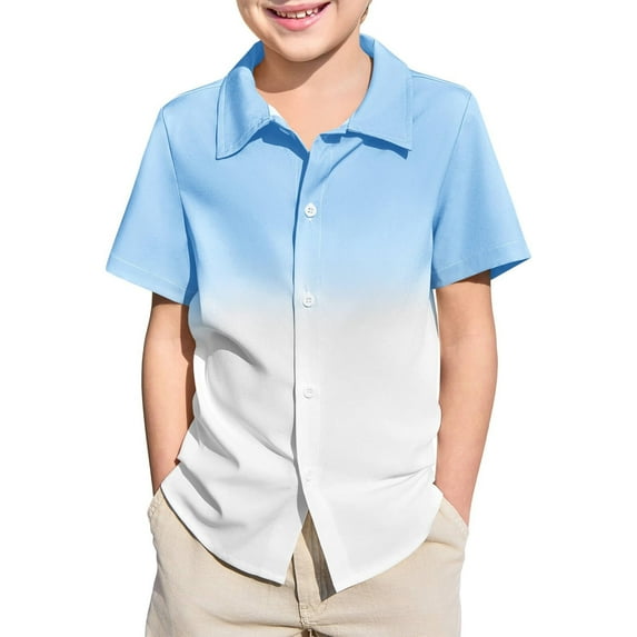 Boys Dress Shirts Light Blue Last Day Of School Shirt Short Sleeve Top Gradient Shirt Cute Graduation Gifts for Him Cute Baby Boy Clothes 5-6 Years
