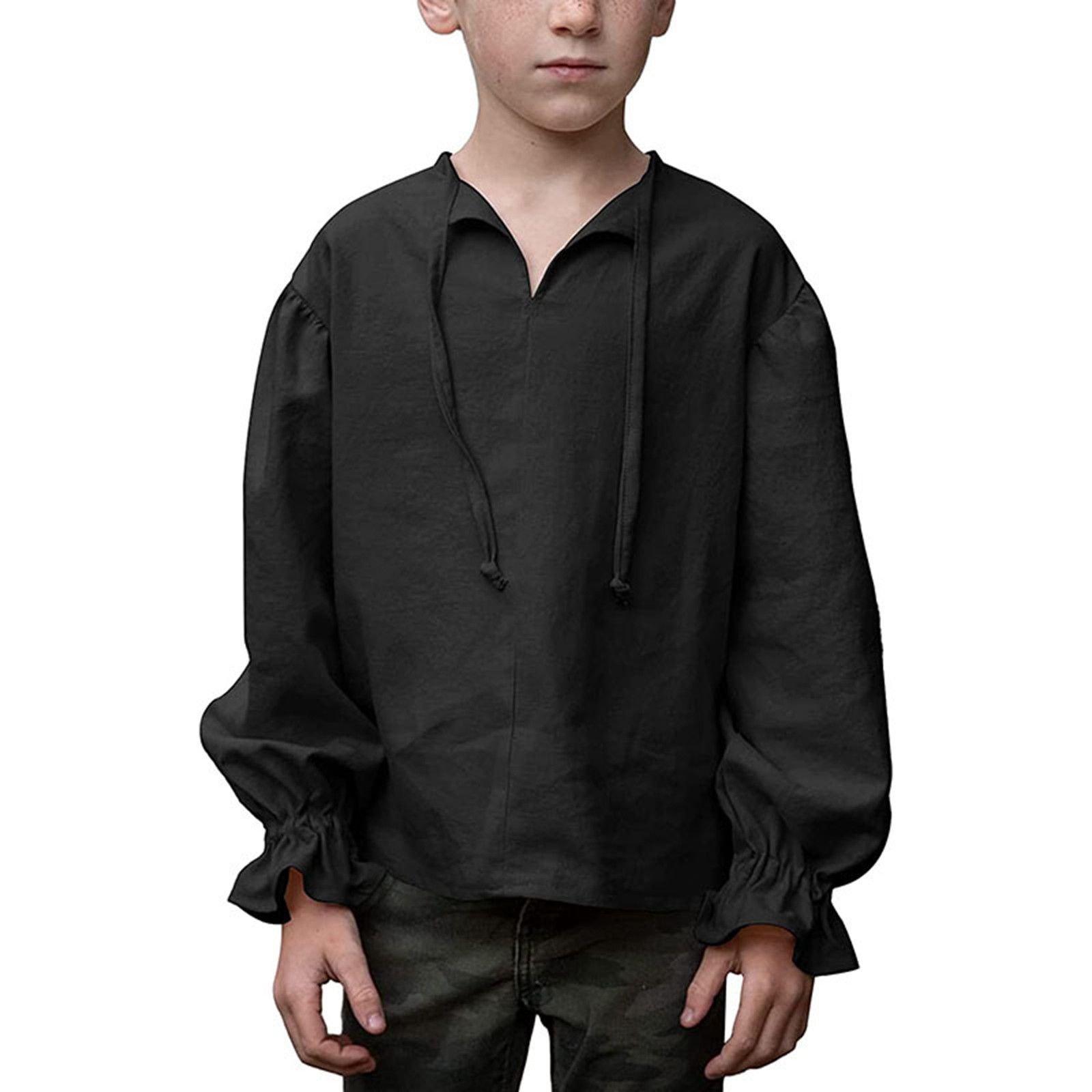 Chemise Médiévale Renaissance Pour Garçon – Manches Longues, Lacets – Style Jacobite écossais – Idéal Costume Halloween Ou Fête Thématique