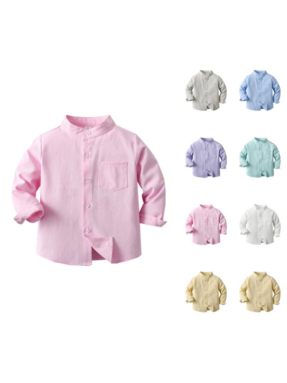 Boys Dress Shirts Long Sleeve Button Down Stand Collar Spring Shirt School Uniform 3-13 Years
