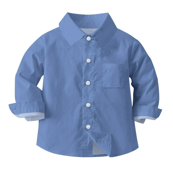 Boys Dress Shirts Long Sleeve Collared Button Down Shirt Blouse Toddler Kids Boy Girl School Uniform Clothes (3 Years, Blue 01)