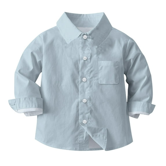 Boys Dress Shirts Long Sleeve Collared Button Down Shirt Blouse Toddler Kids Boy Girl School Uniform Clothes (3 Years, Blue 02)