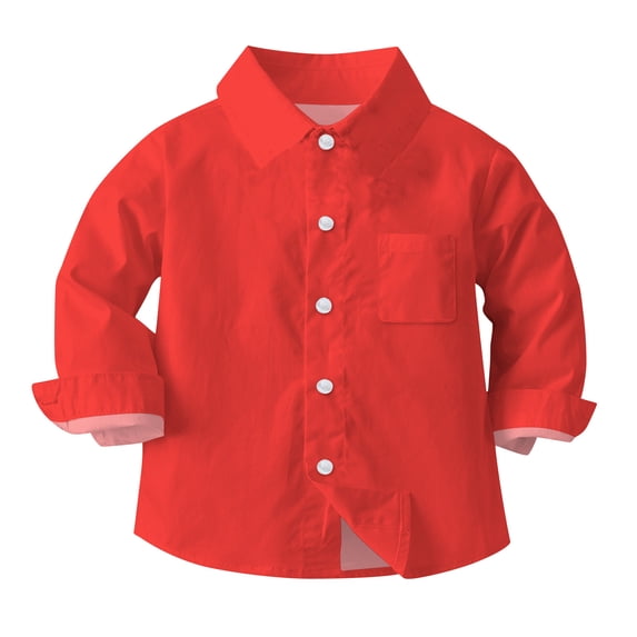 Boys Dress Shirts Long Sleeve Collared Button Down Shirt Blouse Toddler Kids Boy Girl School Uniform Clothes (4 Years, Red)