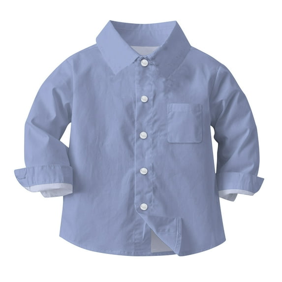 Boys Dress Shirts Long Sleeve Collared Button Down Shirt Blouse Toddler Kids Boy Girl School Uniform Clothes (5 Years, Blue)