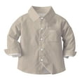 thumbnail image 1 of Boys Dress Shirts Long Sleeve Collared Button Down Shirt Blouse Toddler Kids Boy Girl School Uniform Clothes (7 Years, Khaki), 1 of 6