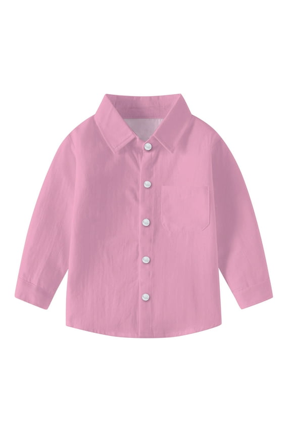 Boys Dress Shirts Long Sleeve Collared Button Up Shirt Blouse Boy Girl School Uniform Clothes for Toddler Kids, 3 Years Pink