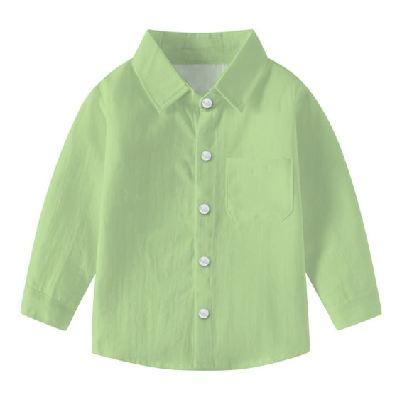 Boys Dress Shirts Long Sleeve Collared Button Up Shirt Blouse Boy Girl School Uniform Clothes for Toddler Kids, 5 Years Green 03