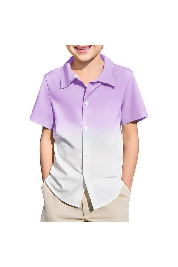 Boys Dress Shirts Purple Last Day Of School Shirt Short Sleeve Top Gradient Shirt Cute Graduation Gifts for Him Cute Baby Boy Clothes 7-8 Years