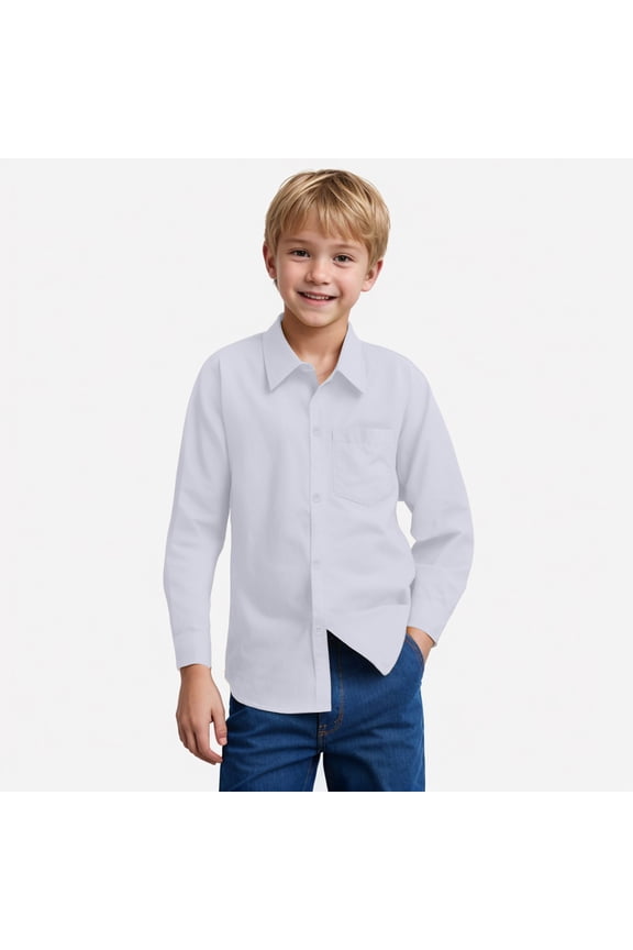 Boys Dress Shirts Size 14-16 Boys Chambray Shirts Short Sleeve Button Down Casual Cotton Woven Shirt with Two Pockets for Kids 6-14 Years