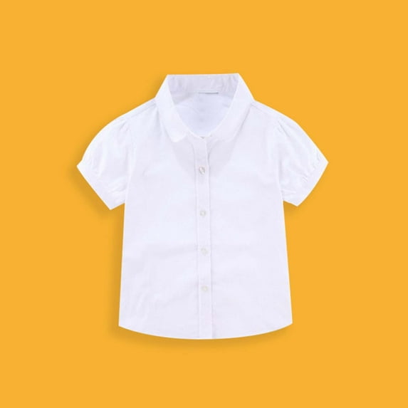 Boys Dress Shirts White Polo Shirts Kids Primary School Students Short Sleeve Puff Sleeved Polo Shirts Boys White 12 Years-13 Years