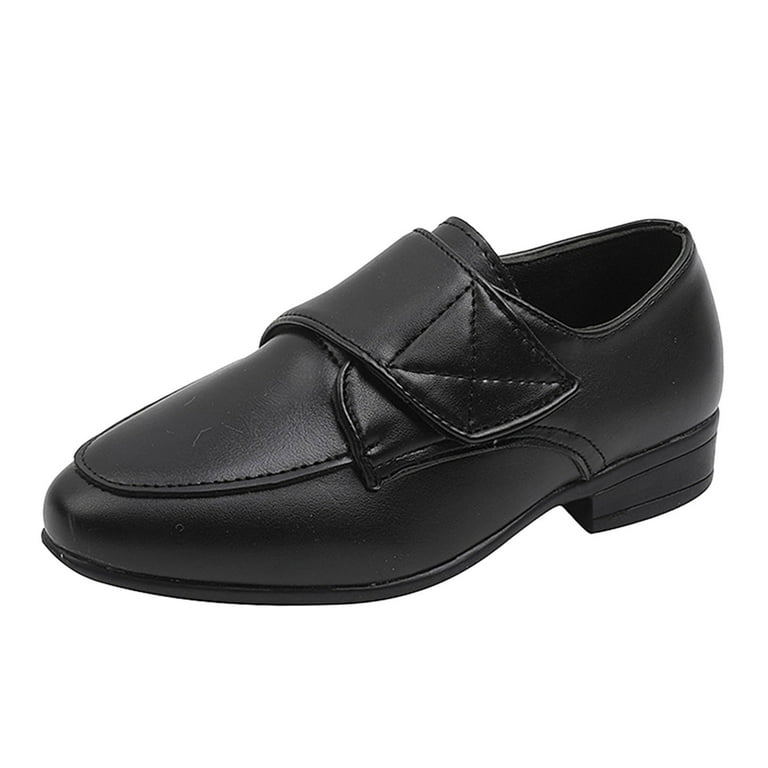 Boys Dress Shoes Black Size 11 Fashion Children Boys Leather Shoes Pointed Low Heel Solid Color Hook Loop Slip on Comfortable Performance Dress Shoes