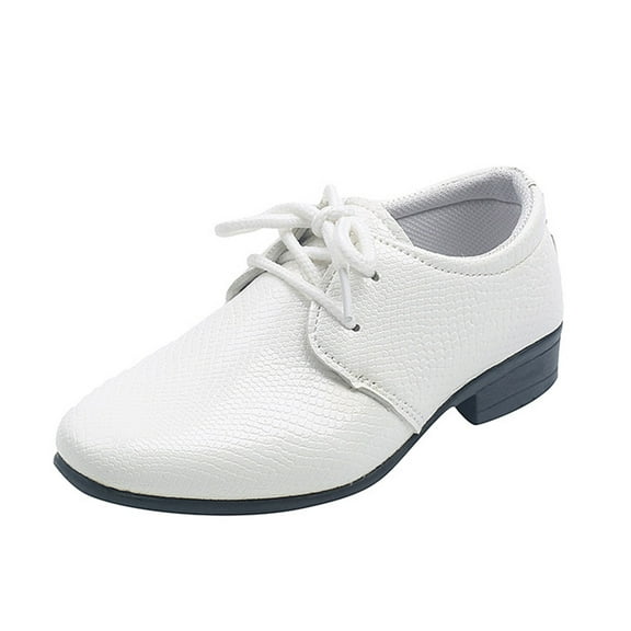 Boys Dress Shoes,Children Boys Leather Shoes Soft Leather Performance Lace Up British Style Casual Embossed,Boys Shoes,White,5-5.5 Years