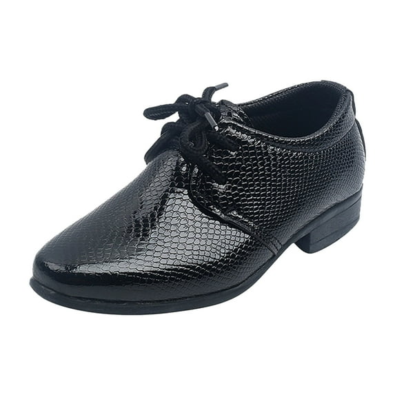 Boys Dress Shoes Lace up Vintage Pattern Leather Pointed Toe Chunky Heel School Uniform Party Prom Oxford Shoes Black 2.5 Big Kids