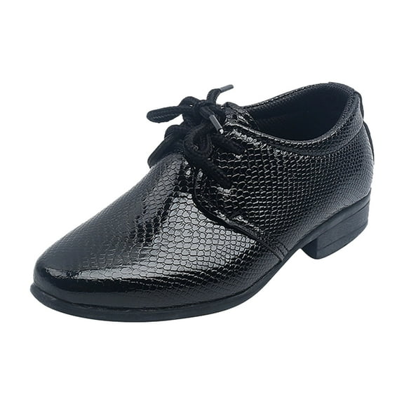 Boys Dress Shoes Lace up Vintage Pattern Leather Pointed Toe Chunky Heel School Uniform Party Prom Oxford Shoes Black 8 Toddler