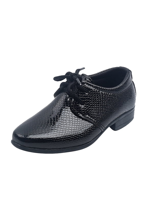 Boys Dress Shoes Lace up Vintage Pattern Leather Pointed Toe Chunky Heel School Uniform Party Prom Oxford Shoes Black 8 Toddler