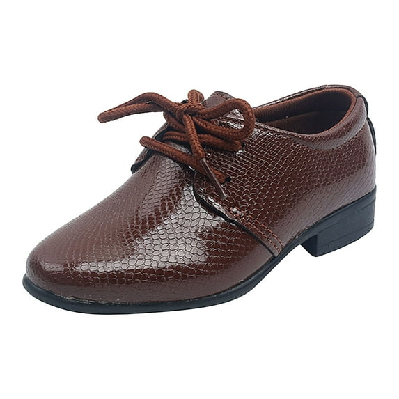 Boys Dress Shoes Lace up Vintage Pattern Leather Pointed Toe Chunky Heel School Uniform Party Prom Oxford Shoes Brown 12 Little Kids